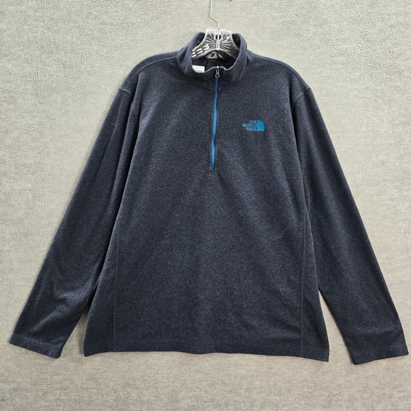 The North Face Men Sweatshirt Large Blue Fleece Logo Pockets 1/4 Zip Long Sleeve - Picture 1 of 11